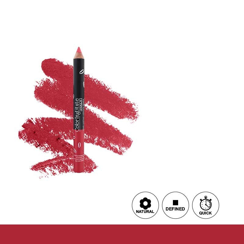 Lip liner pencil with red color swatch on a white background