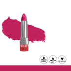 Pink lipstick with a swatch on a white background
