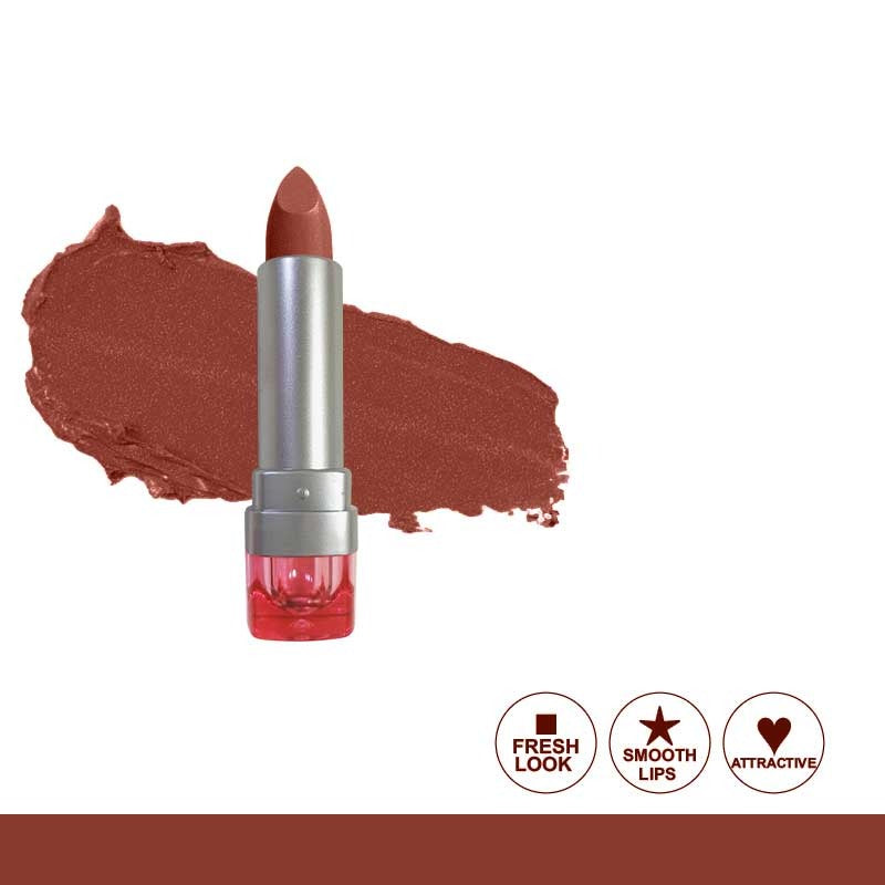 Brown lipstick with a swatch on a white background