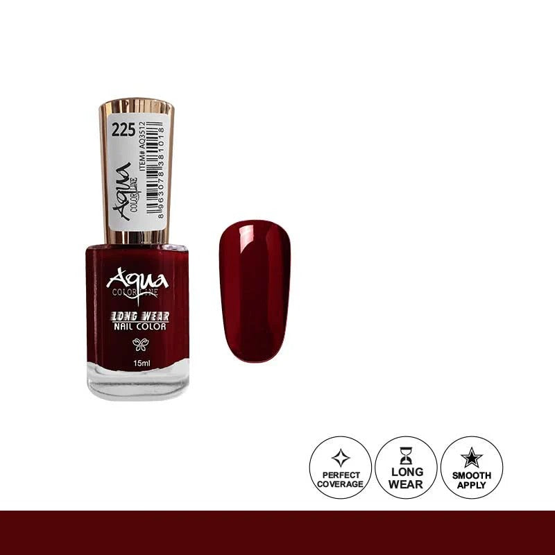 Red nail polish bottle with a droplet on a white background