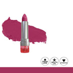 Pink lipstick with a swatch on a white background