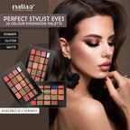 Maliao eyeshadow palette advertisement with a model applying makeup.