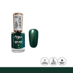Green nail polish bottle with a matching color swatch on a white background