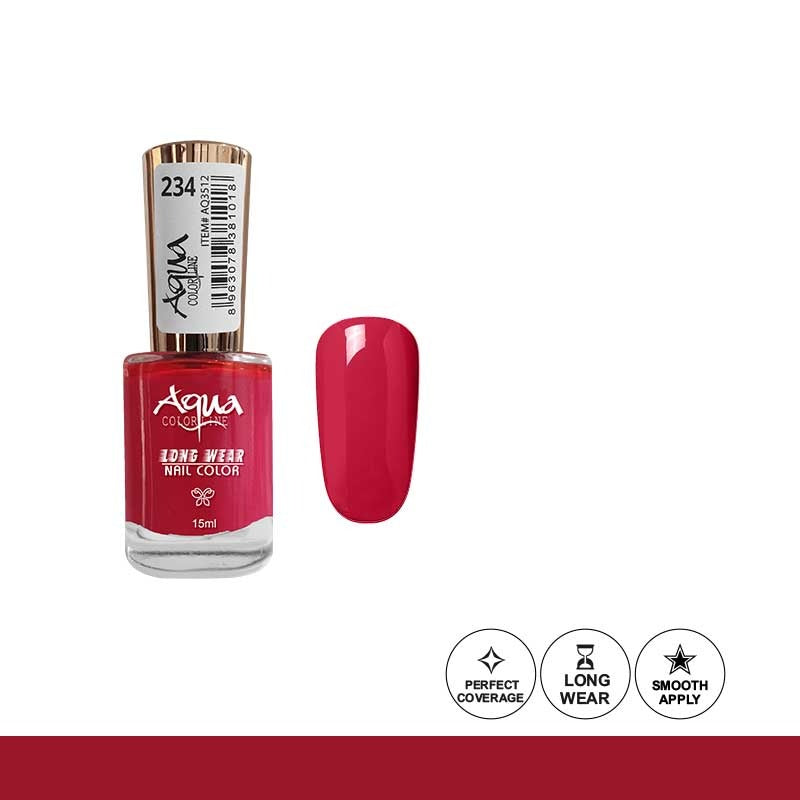 Red nail polish bottle with a sample on a white background