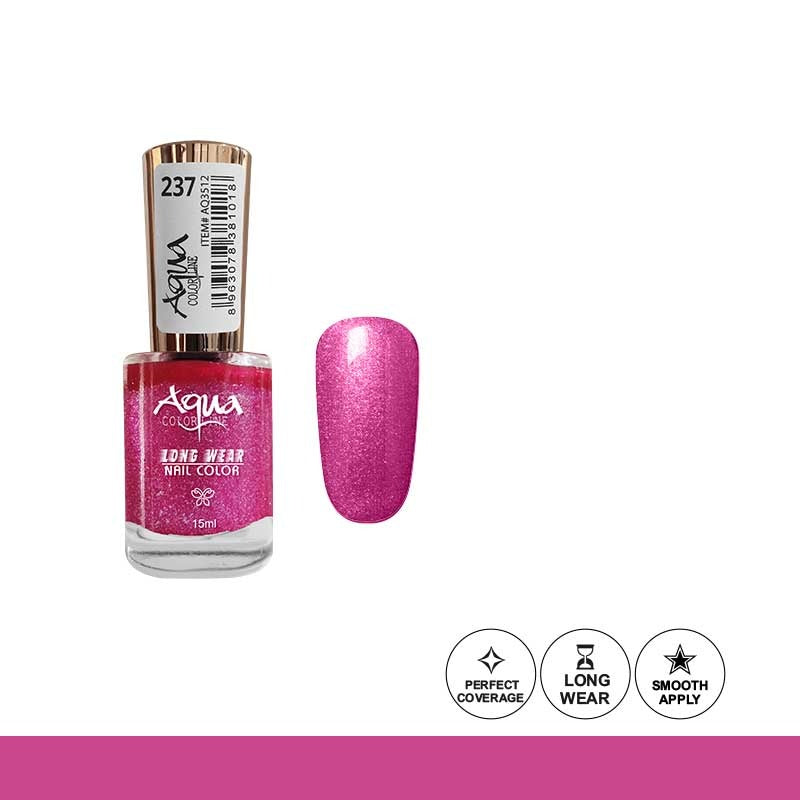 Pink nail polish bottle with a matching color swatch on a white background