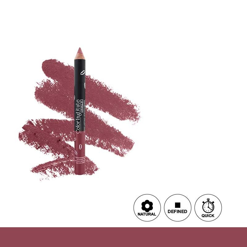 Lip liner pencil with pink swatch on a white background