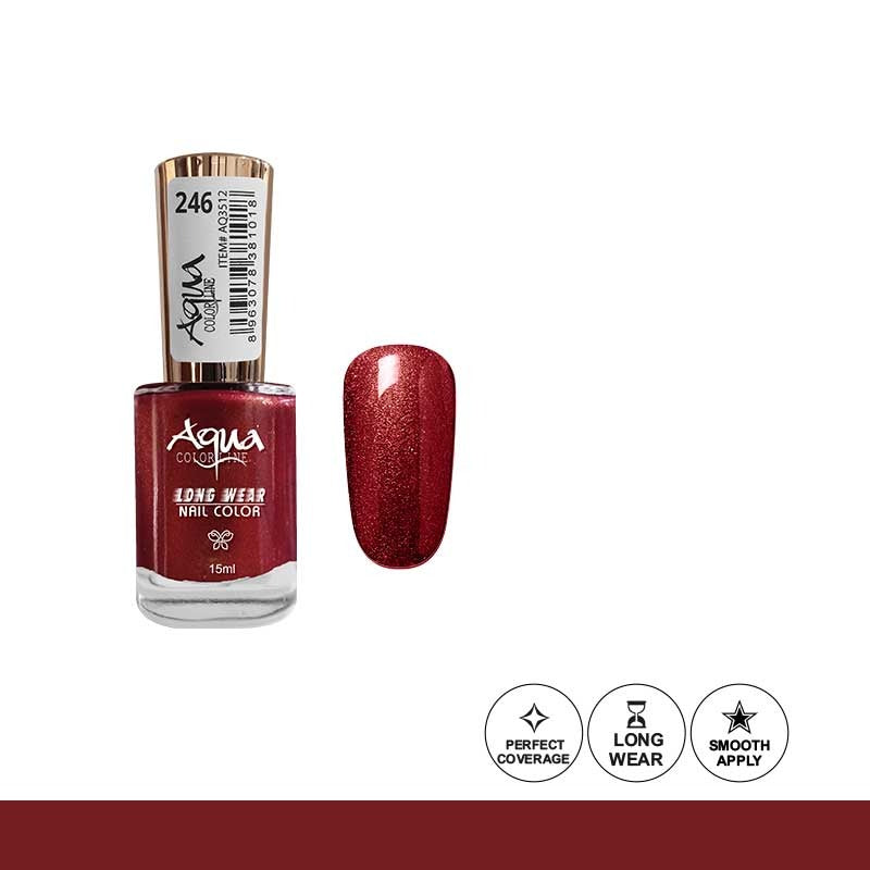 Red nail polish bottle with a small amount of polish on a white background