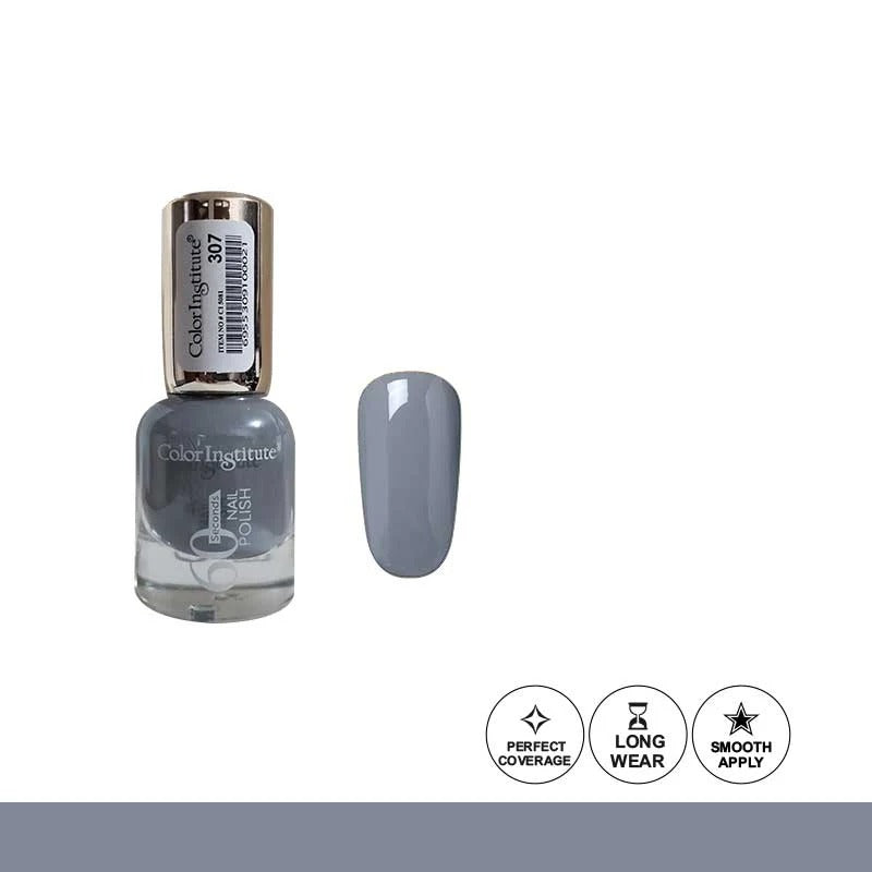 Nail polish bottle with a gray nail color swatch on a white background
