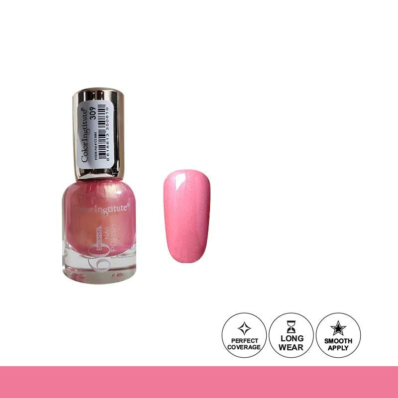 Pink nail polish bottle with a matching color swatch on a white background