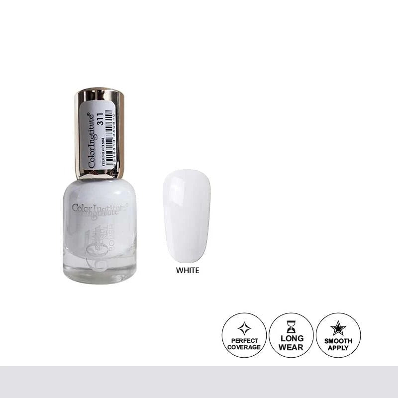 White nail polish bottle with a sample on a white background