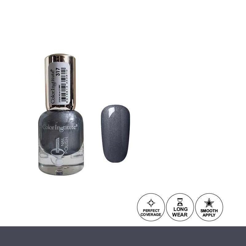 Nail polish bottle with gray nail color on a white background