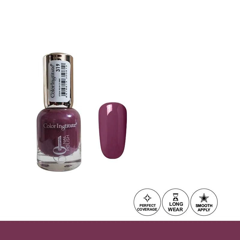 Nail polish bottle with a purple color swatch on a white background