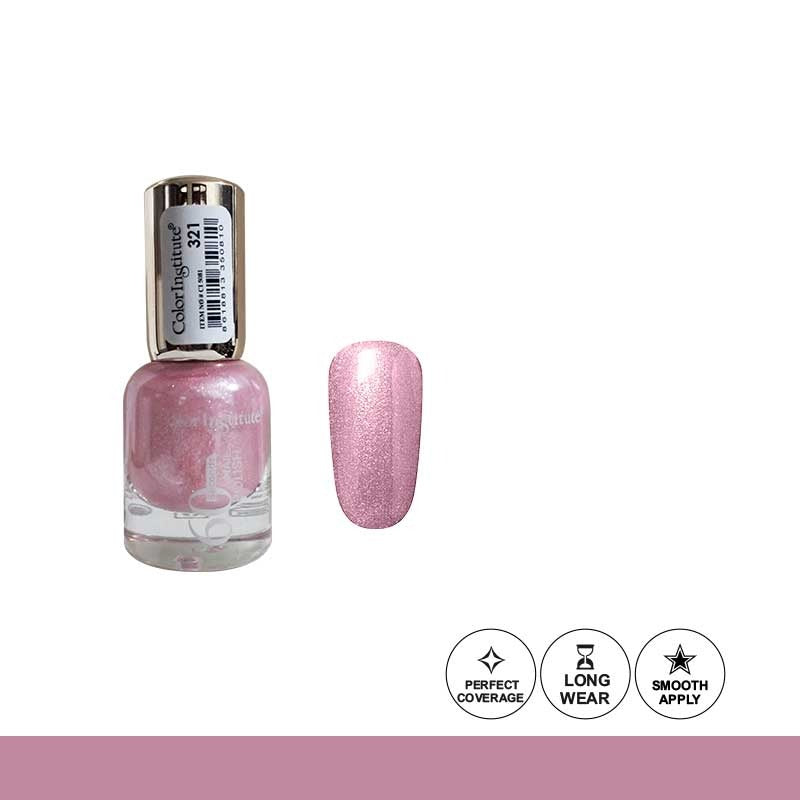 Pink nail polish bottle with a matching color swatch on a white background