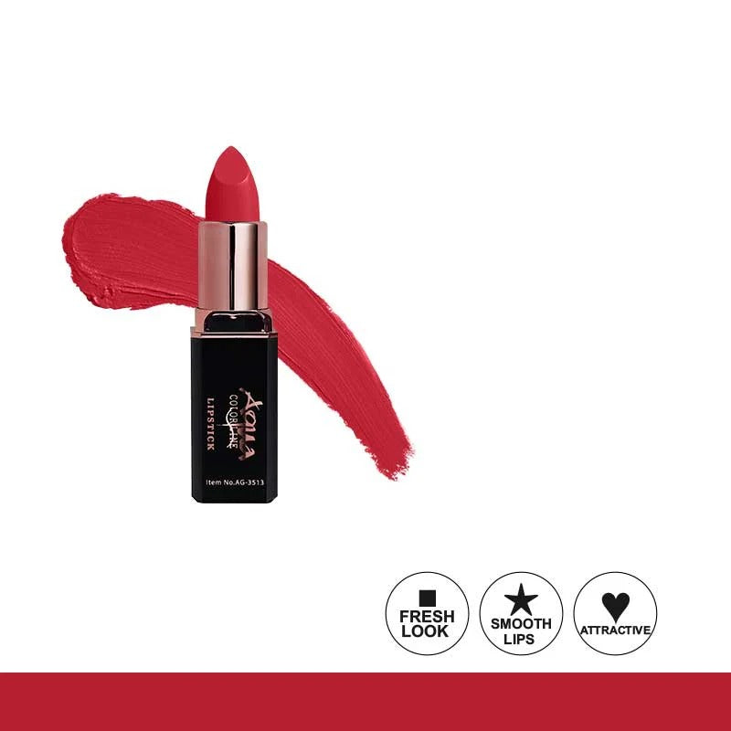 Red lipstick with a swatch on a white background