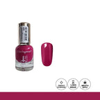 Pink nail polish bottle with a swatch on a white background