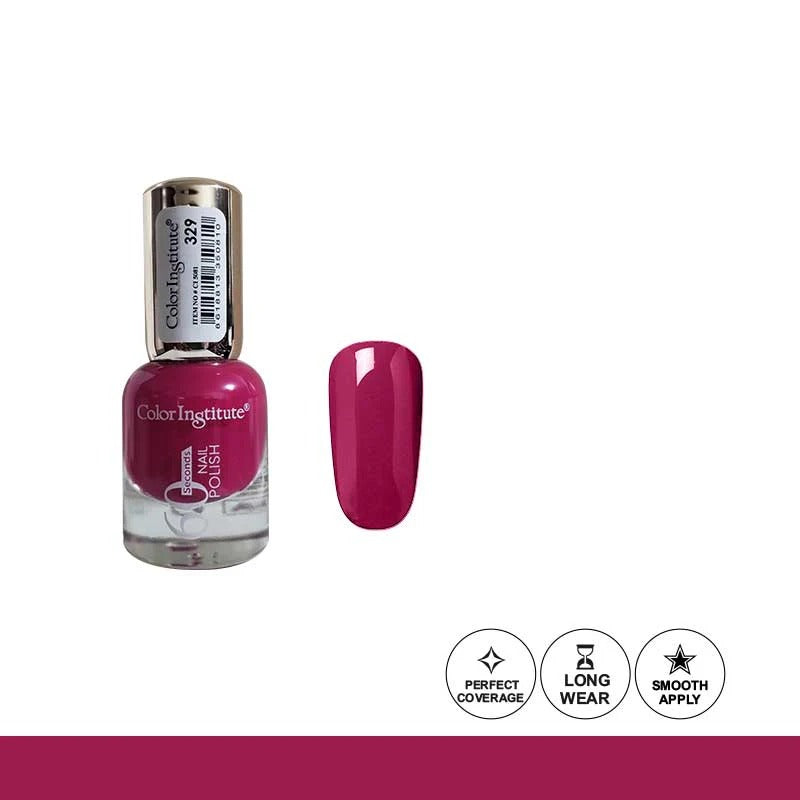 Pink nail polish bottle with a swatch on a white background