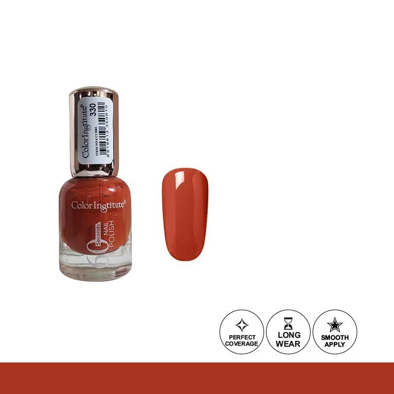 Color Intense nail polish bottle with orange color swatch on a white background