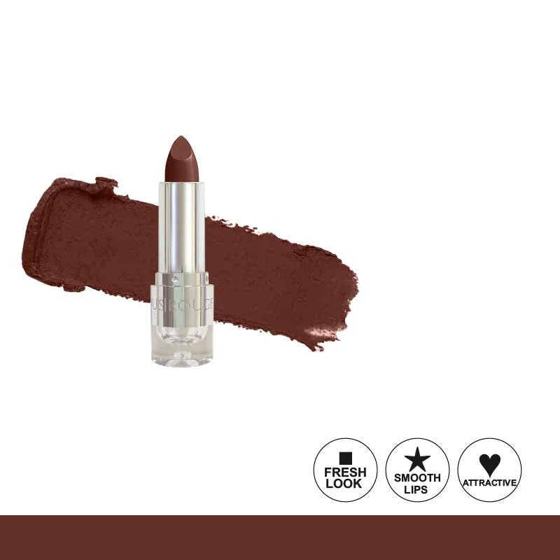 Brown lipstick with a swatch on a white background