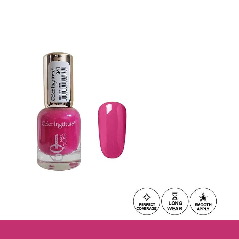Pink nail polish bottle with a matching color swatch on a white background