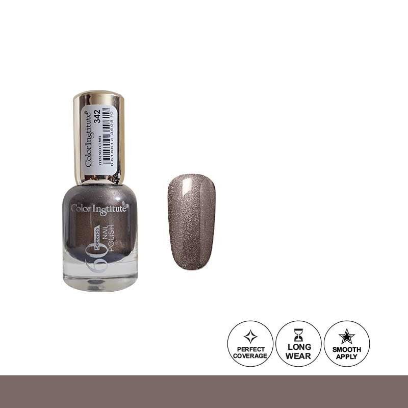 Nail polish bottle with metallic finish on a white background
