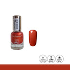 Nail polish bottle with a matching orange nail on a white background