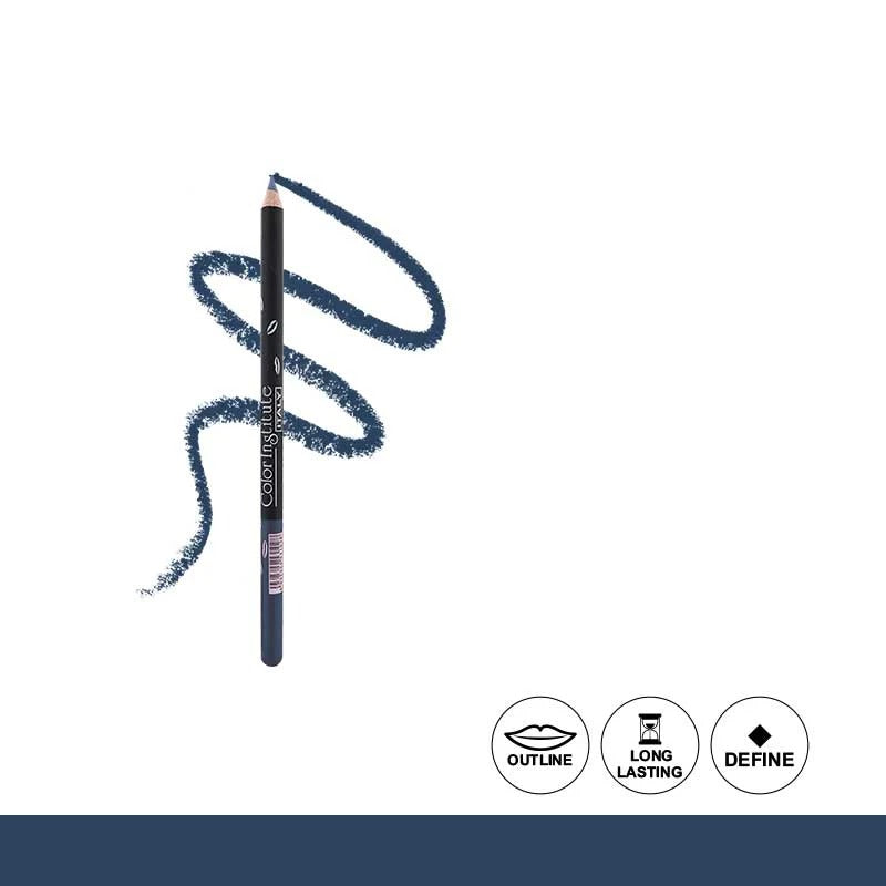 Eyeliner pencil with a swatch of blue color on a white background