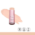 Makeup stick with pink packaging and beige shade on a white background