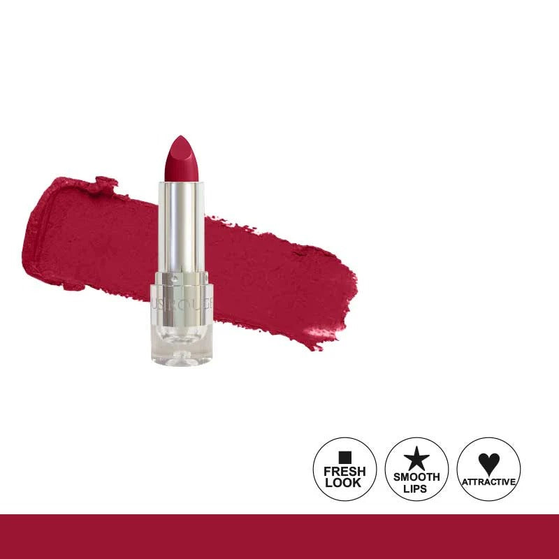 Red lipstick with a swatch on a white background