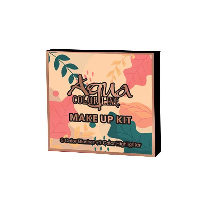 Makeup kit packaging with floral design and 'Aqua Color Line' branding on a white background