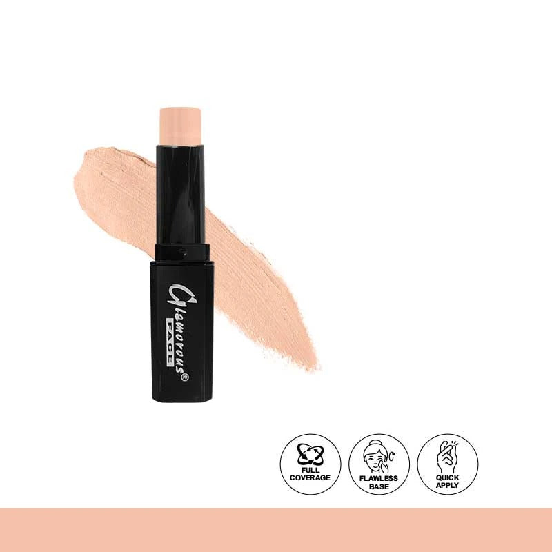 Concealer stick with swatch on a white background, featuring the brand 'Glamorous'.