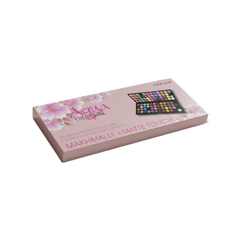 Makeup palette packaging with floral design on a white background