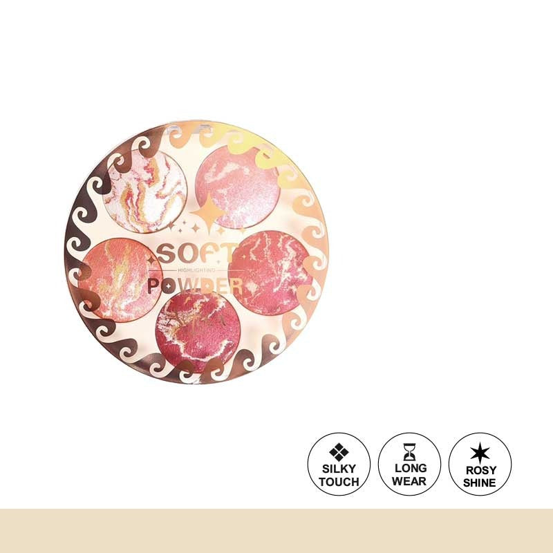 Makeup powder palette with marbled design on a white background