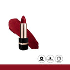 Red lipstick with a swatch on a white background