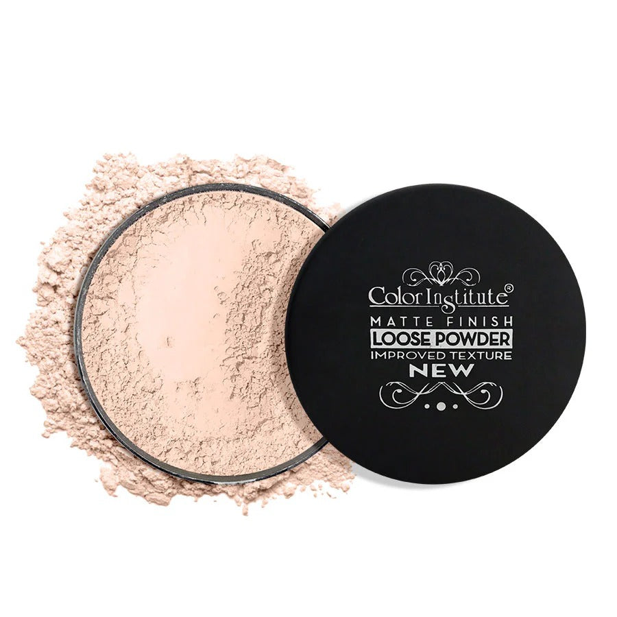Color Institute loose powder with open lid showing beige powder on a white background