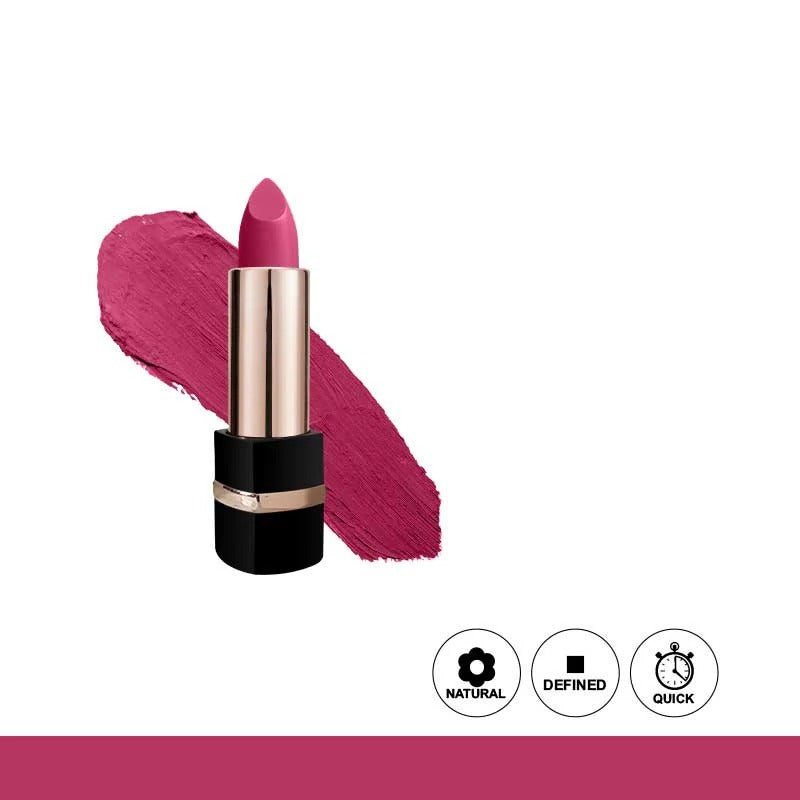 Pink lipstick with a swatch on a white background