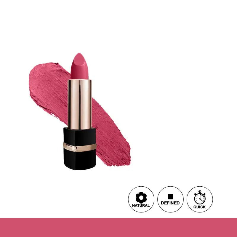 Pink lipstick with a swatch on a white background