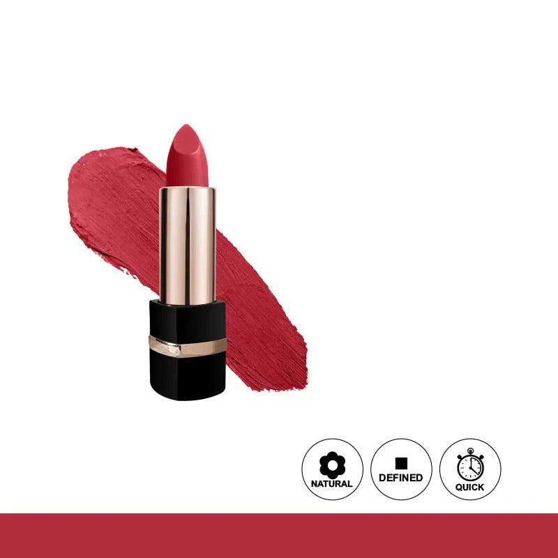 Red lipstick with a swatch on a white background