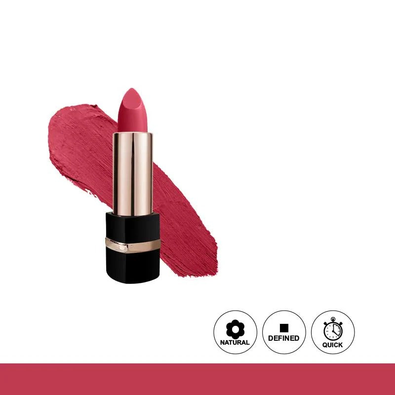 Pink lipstick with a swatch on a white background