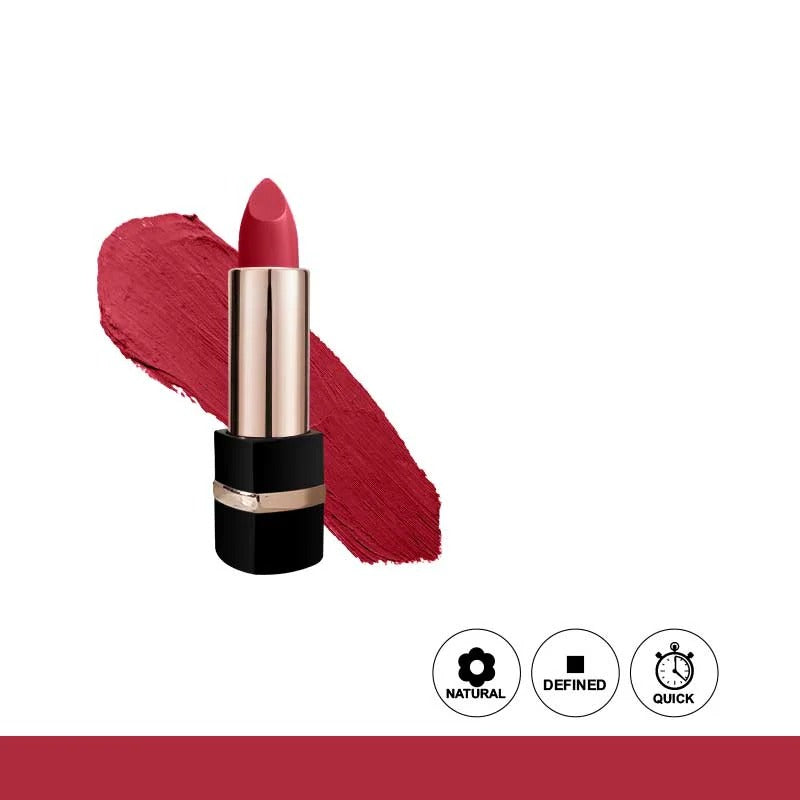 Red lipstick with a swatch on a white background