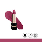 Pink lipstick with a swatch on a white background