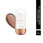 BB cream container with a swatch of color on a white background