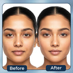Before and after comparison of use of Maliao Matte Finish Face Primer with 'Before' on the left and 'After' on the right.