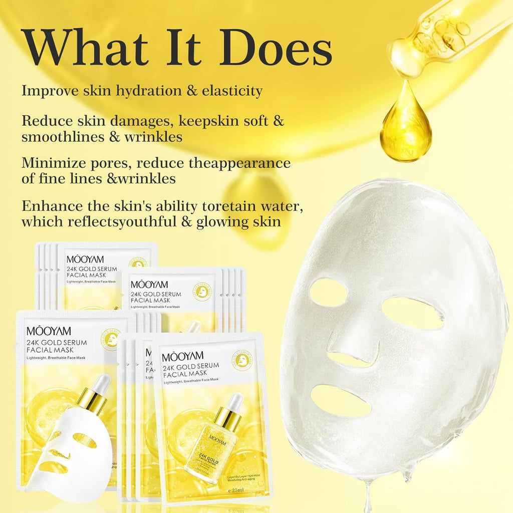 24K Gold Face Sheet Mask Skincare Hydrating Face Masks