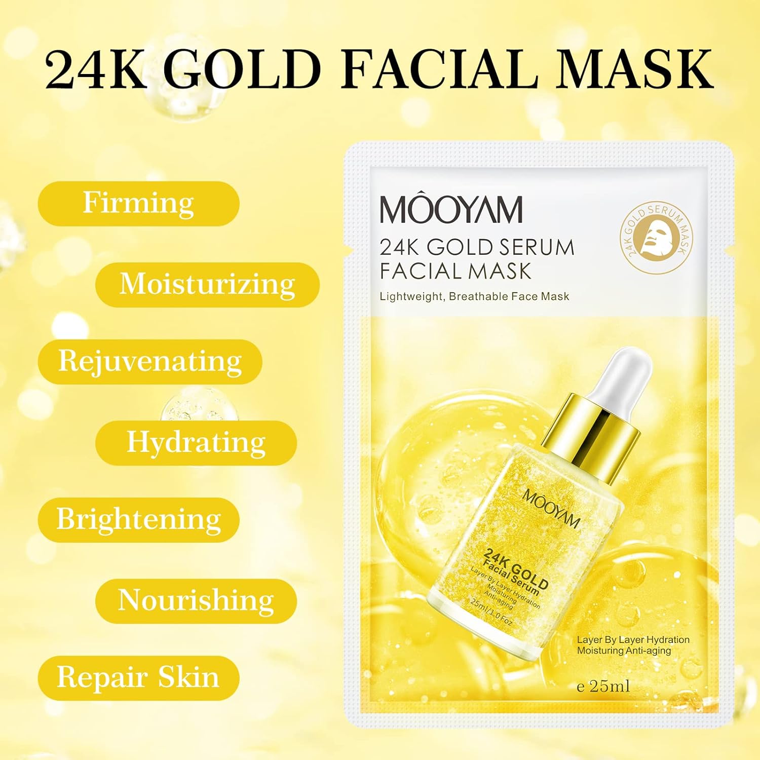 24K Gold Face Sheet Mask Skincare Hydrating Face Masks