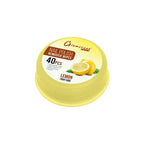 Yellow container of Glamorous Lemon nail polish remover wipes on a white background