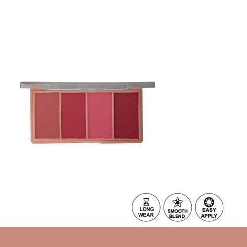 Makeup palette with four shades of pink on a white background