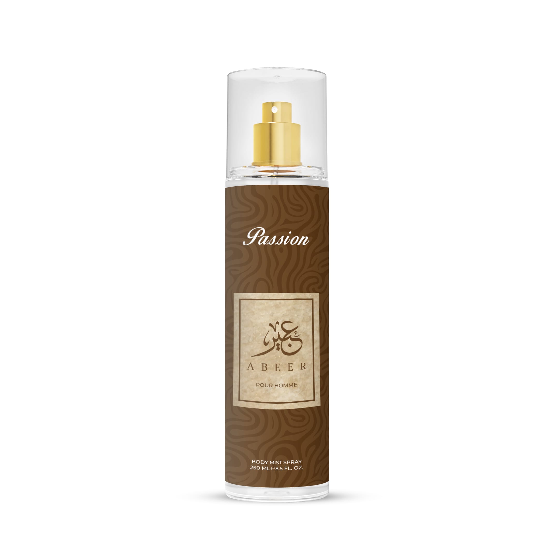 Perfume bottle labeled 'Passion' by 'Abeer' on a white background