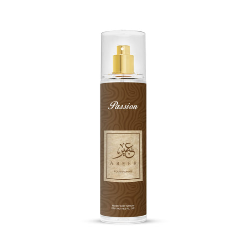 Perfume bottle labeled 'Passion' by 'Abeer' on a white background