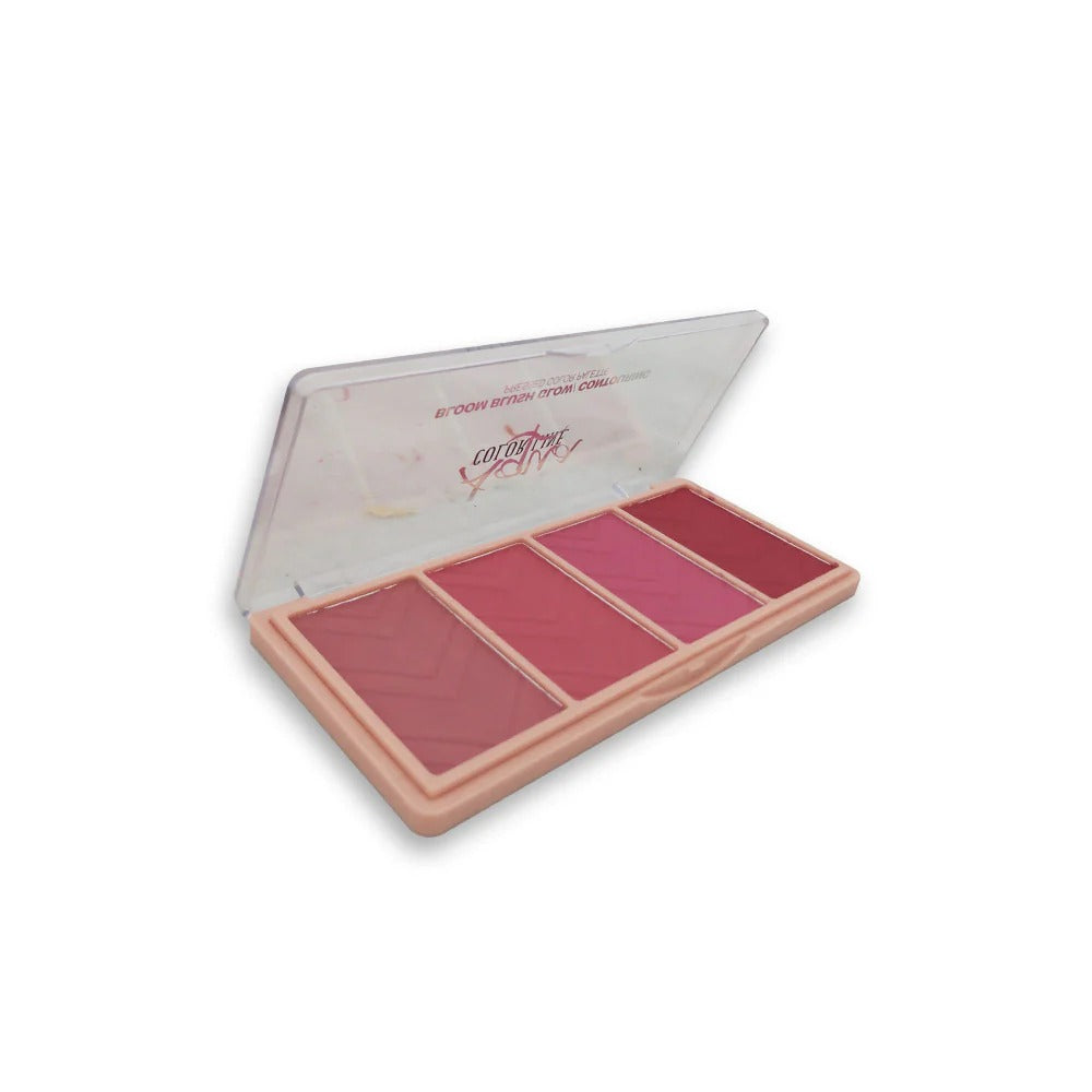 Set of four lipsticks in a wooden case with a visible brand name on a white background