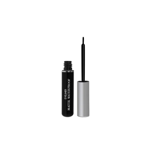 Eyeliner with black cap and silver tube on a white background